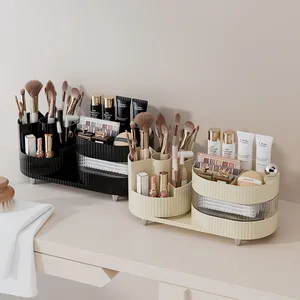 High-End Plastic Cosmetics Storage Box Large Rotating Pen Holder Desktop Makeup Box for Skin Care Products and Lipstick