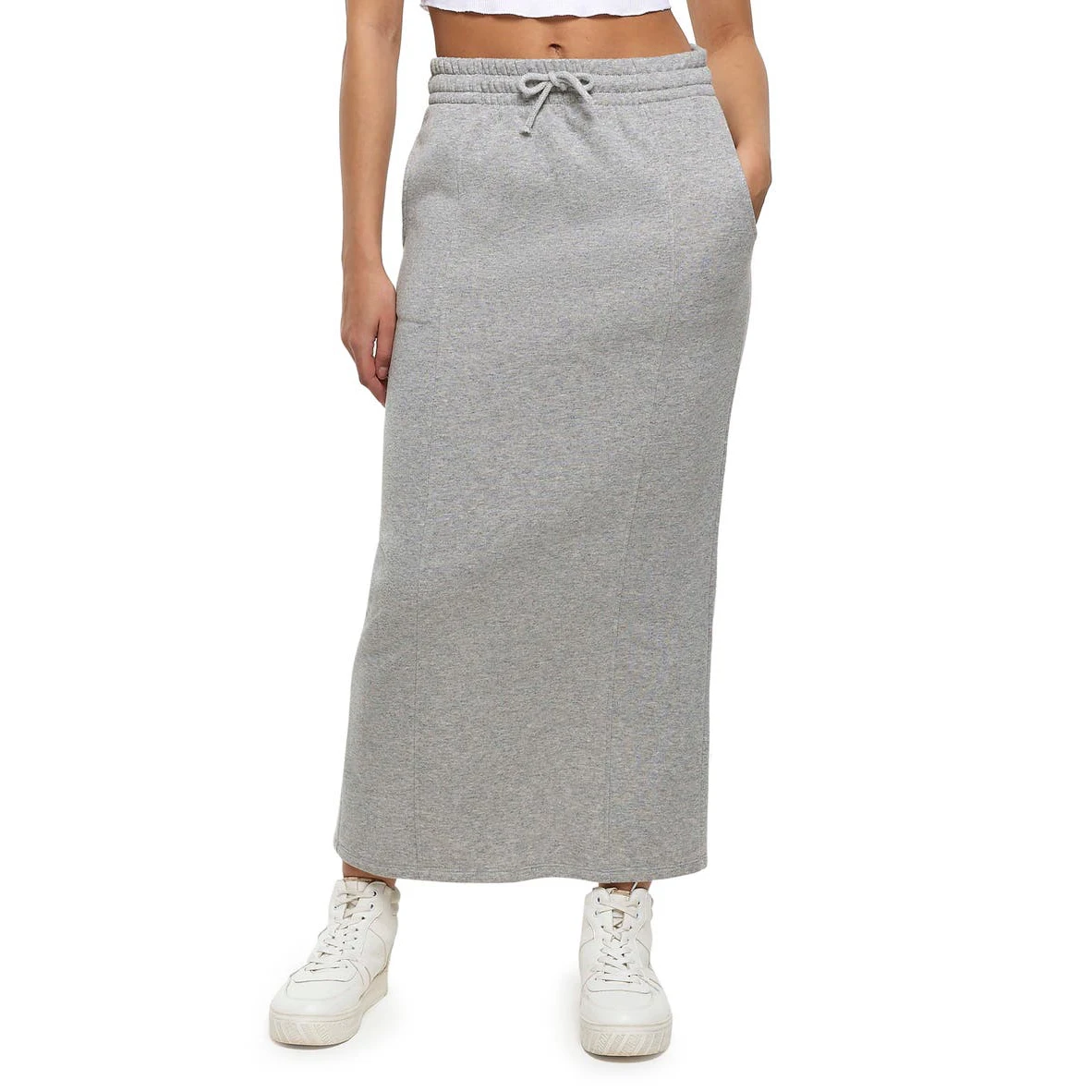 2023 New Women's Gray Sweat Midi Skirt Elastic Waist Base French Terry ...