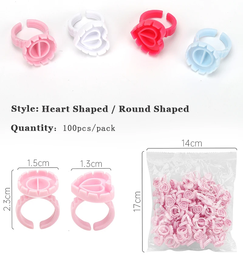 Оптовая продажа клей для ресниц держатель 100 шт./упак. одноразовых пластиковых стаканов, клей для наращивания ресниц в форме сердца пластиковые клей для ресниц кольцо