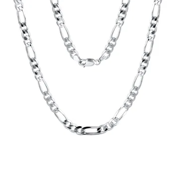 Fashion Jewelry White Gold Plated Figaro Chain Necklace S925 Silver Handmade Collana For Women