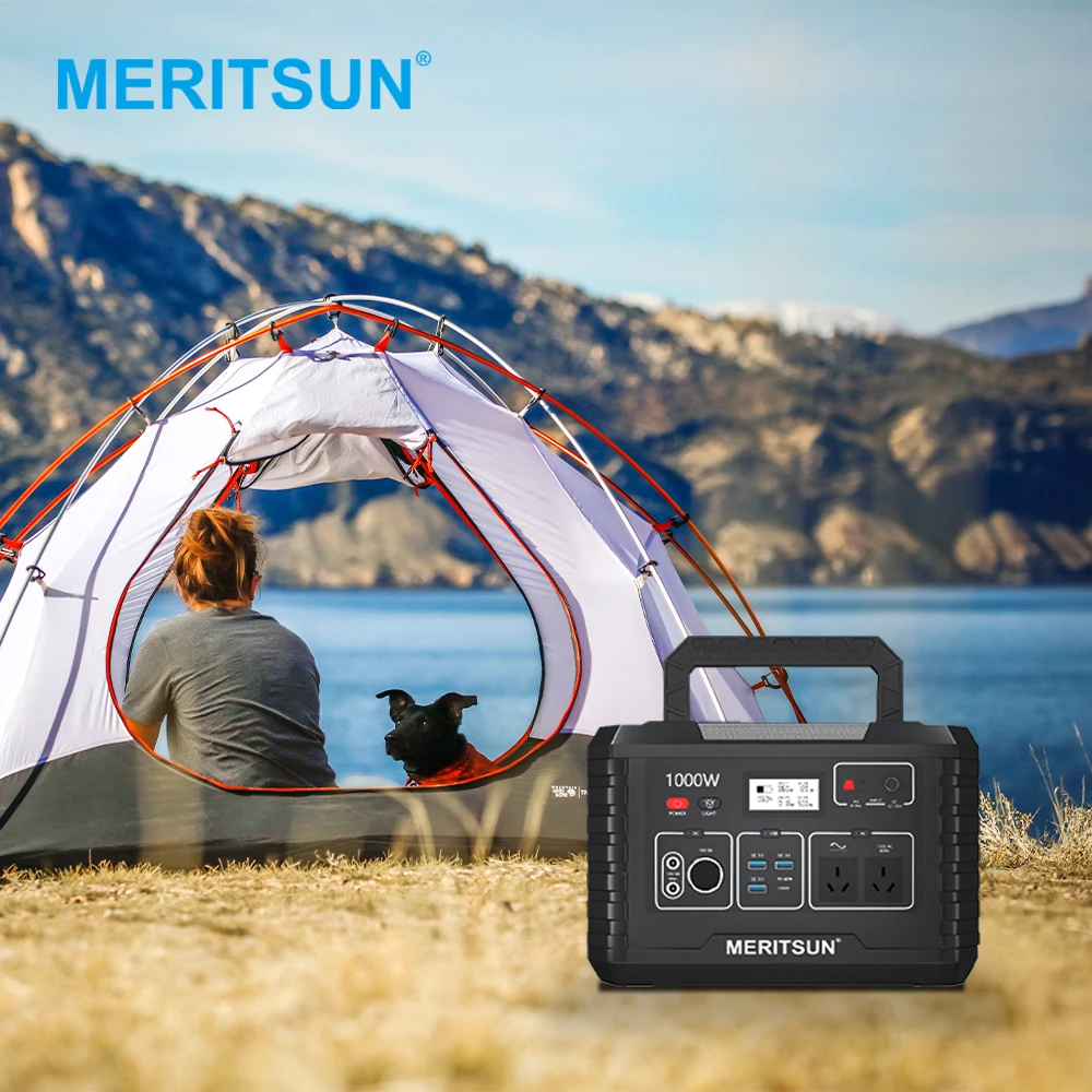 Meritsun Portable Power Station Solar Generator 1000W 500W AC DC Output Portable Power Supply Solar Energy System