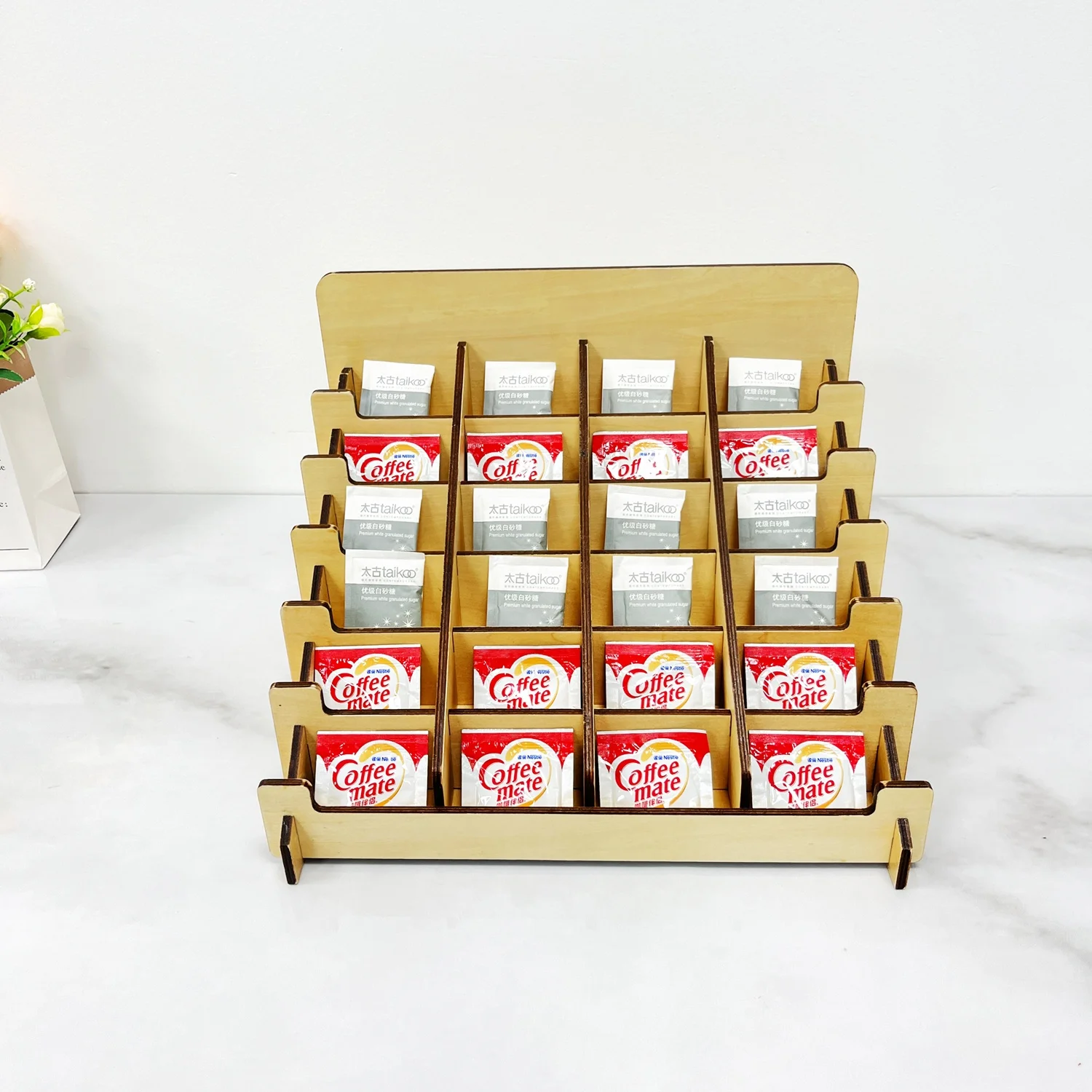 Organisateur Autocollants Présentoir à Cartes En Bois 4 Niveaux - 30x26.5x35.3cm Pour Vitrine Ou événements Support Bois Cartes