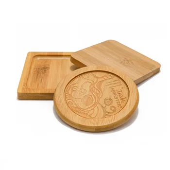 Factory Supply Round Square Walnut Bamboo Coaster Custom Beer Drink Print Wooden MDF Coaster