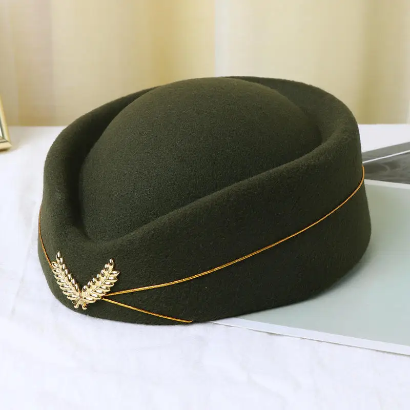 Stewardess Hat Air Hostess Hat Ladies Airline Uniform Hat Stewardess Beret Cap Plain High Quality OEM Blue Female