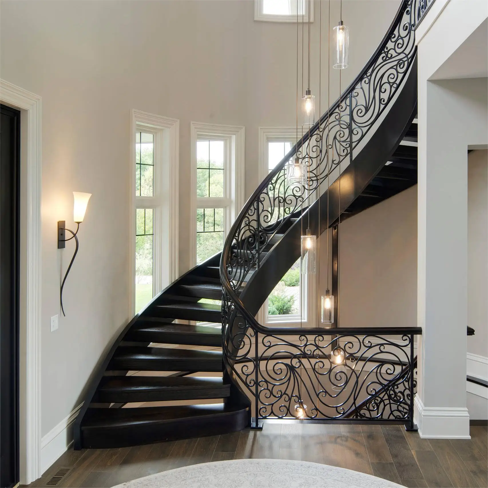 CBDMART Curved Glass Staircase Models Iron Stairs Steel Frame Stair Customized Curved Stairs