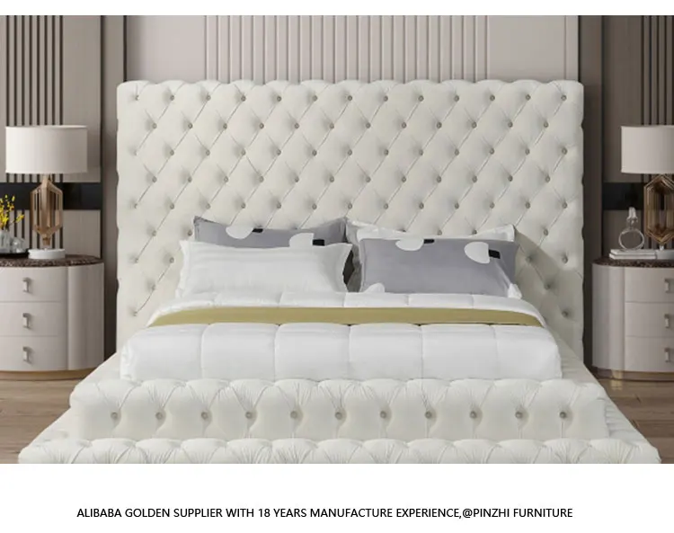 Luxury Bedroom Furniture Designer Velvet Fabric King Queen Size Modern ...