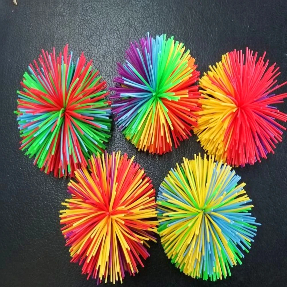 Silicone Monkey Stringy Rainbow Pom Bouncing Fluffy Jugging Play Toy Balls