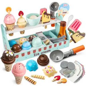 Children's Wooden Ice Cream Parlour 43 Pieces Shop Accessories From 3 Years Wooden Toy Play Kitchen Accessories Role Play