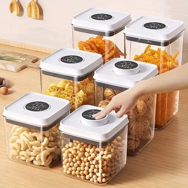 DSMY Protect Grains Miscellaneous Food/pet Food from Moisture Kitchen Unique Press-on Sealed Jar Vacuum Storage Organizers Clear
