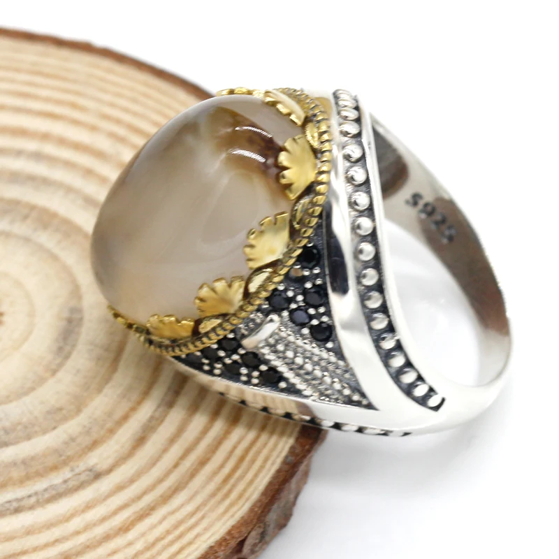 Details about   925 Sterling Silver Antique Signet Rings For Men Turkish Jewelry Agate Stone