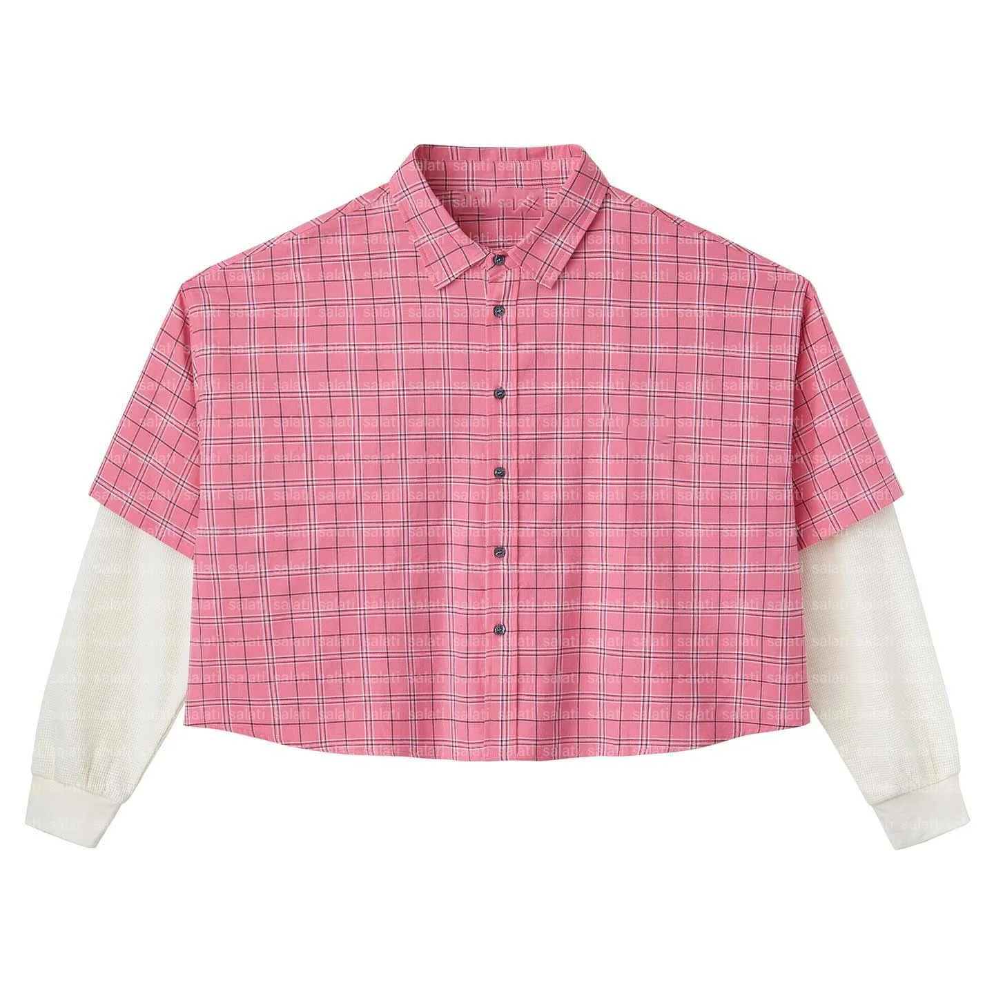 Salati Custom Boxy Fit Cropped Men T Shirt Hommes Oversized Button up Oversized Plaid Flannel Double Layer Long Sleeve T-shirts
