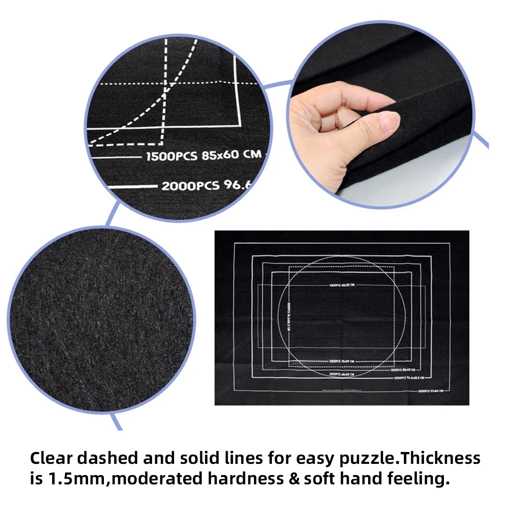 1.5mm Thickness Black Felt Jigsaw Puzzle Mat Roll Up Storage Puzzle