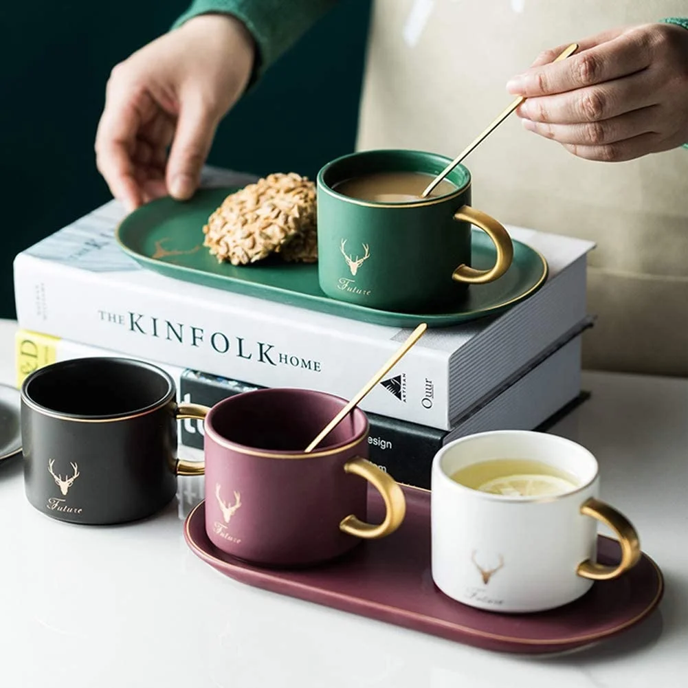 Home Office Use Nordic Style Tea Cups Saucer Set Ceramics Mug Coffee Cup Ceramics Espresso Cups Breakfast Mugs Dessert Plate