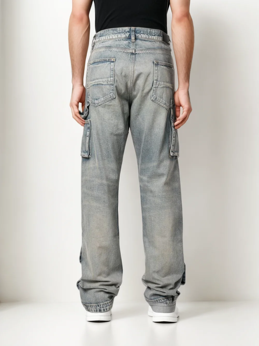 Custom Wholesale Factory Direct Sales of Men's New Casual Fashion Single Piece Cloth Vintage Wash Cargo Jeans