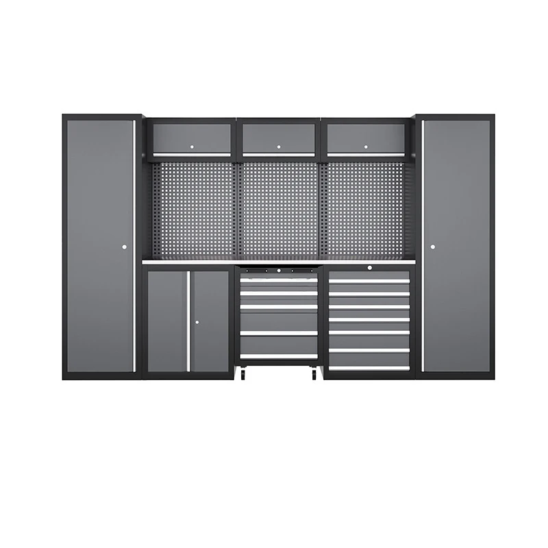Industrial Tool Cabinet with Modular Workbench and Storage Shelves