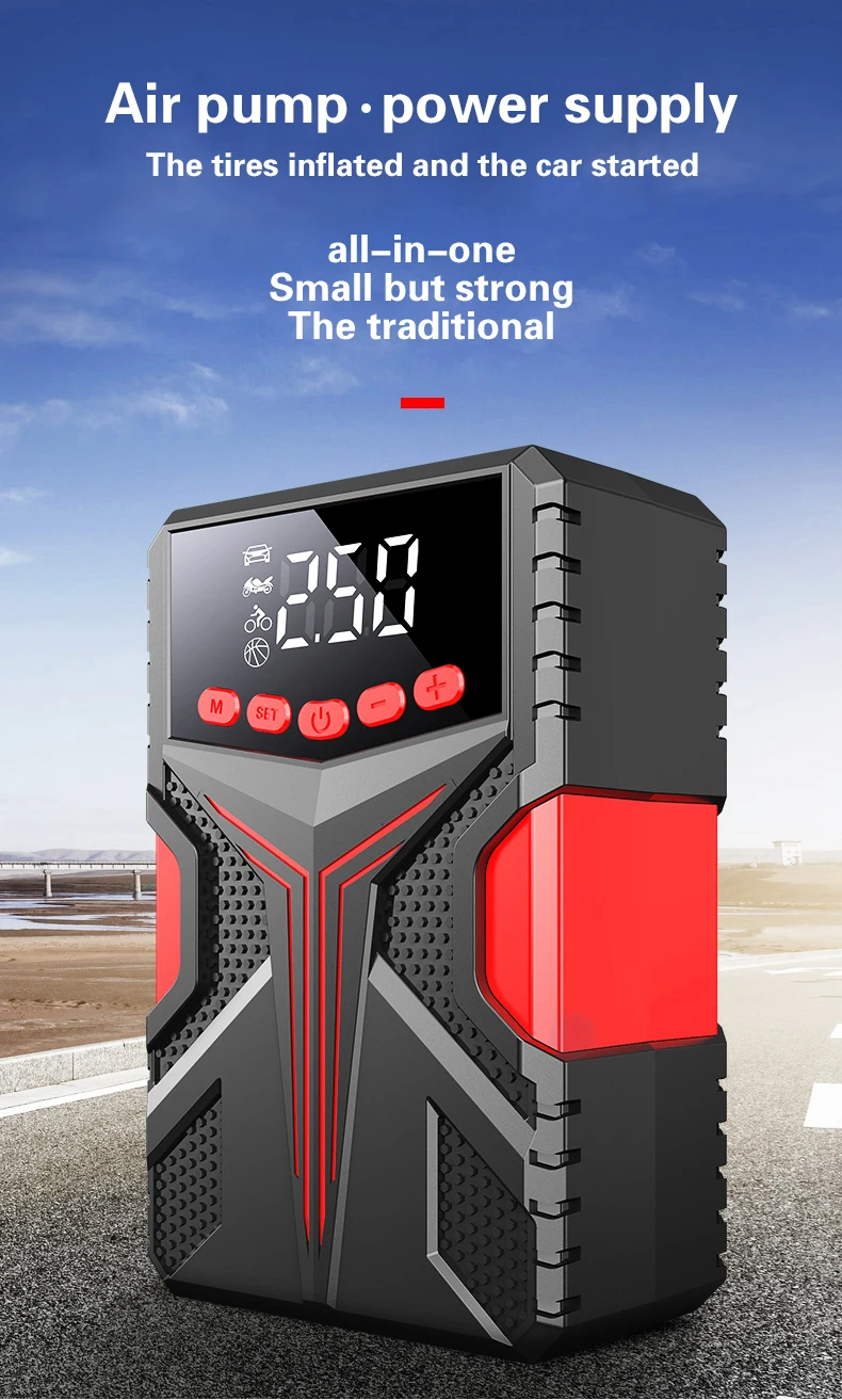 Jump Starter Air Compressor 800a Power Bank Portable Battery For Car