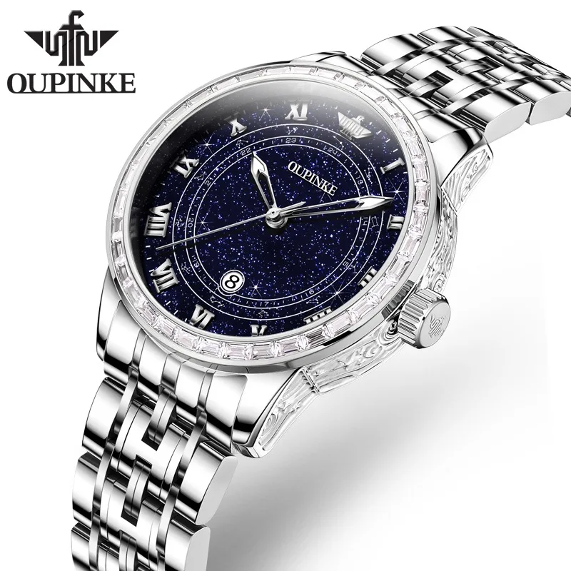 OUPINKE Original Women's Automatic Mechanical Watch Top Fashion Diamond Lap  Starry Sky Dial Classic Elegant Ladies Wristwatches