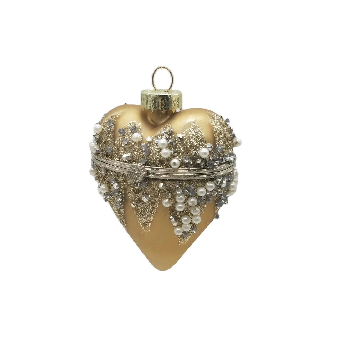 2022 New Arrival Blown Openable Filling Christmas Tree Glass Love Heart Shaped Ornaments Ball Gold Bauble for Xmas Hanging Decor
