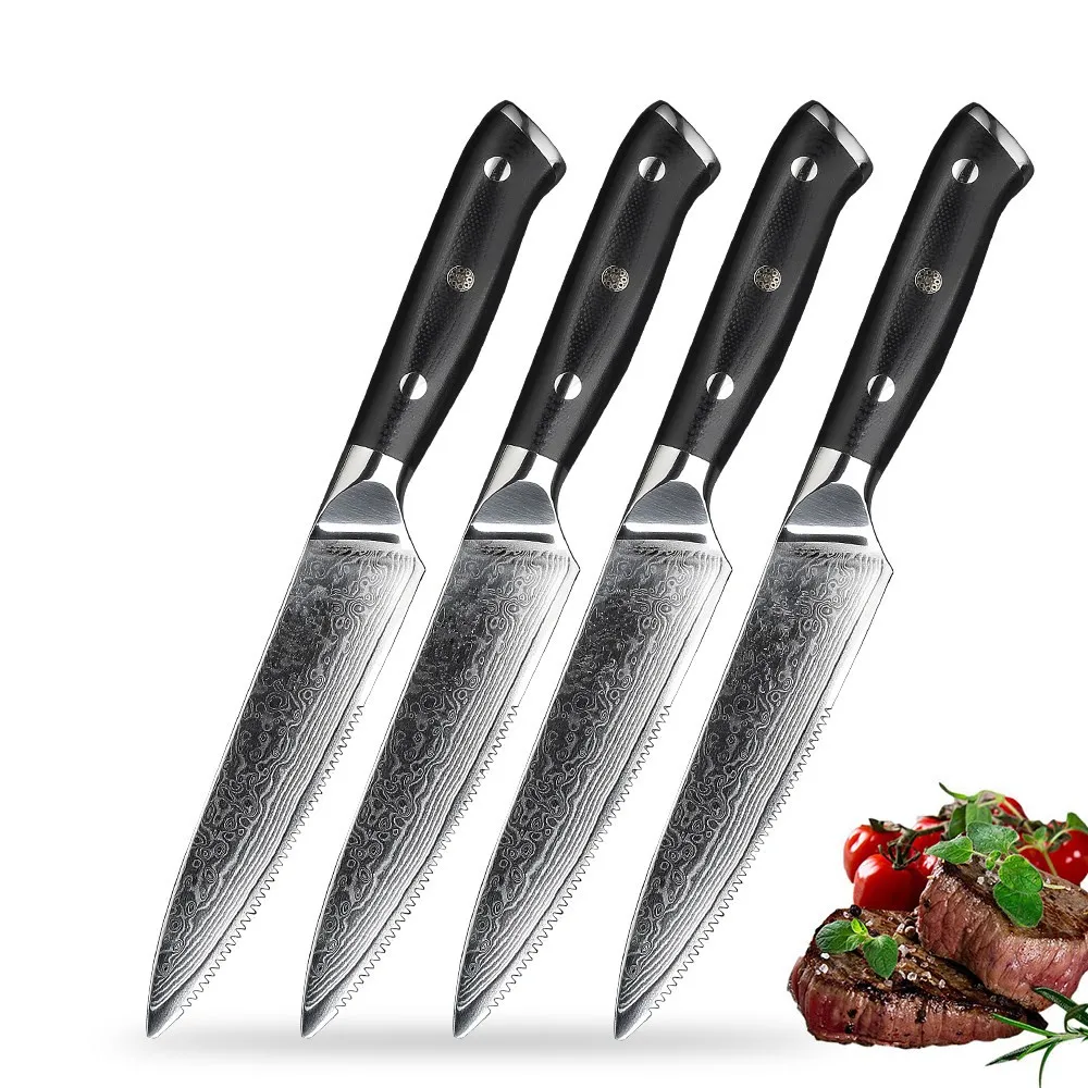 Острое лезвие бритвы G10 ручка японский VG10 сталь 4 шт. Дамасская кухонный набор ножей для стейка