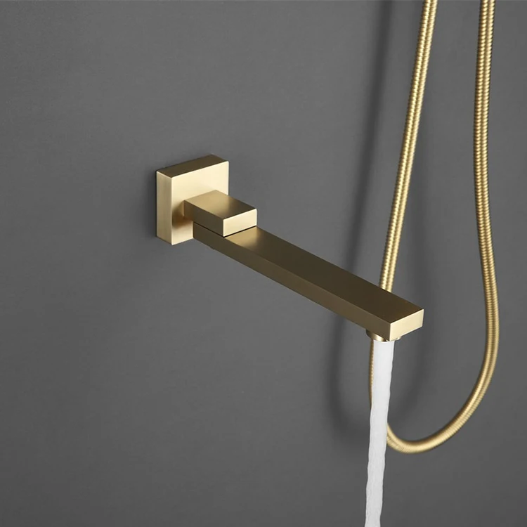 Juego de mezclador de ducha y bañera dorado oculto montado en la pared de fábrica