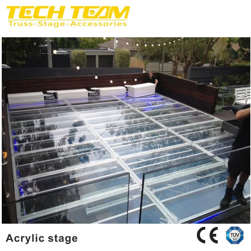 TECHTEAM Successful Case Outdoor Event Acrylic Clear Wedding Stage With Crystal Pillars