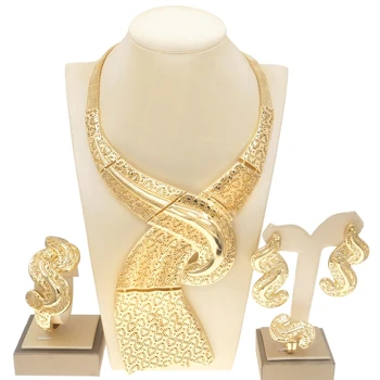 Yulaili Latest Brazilian Gold Jewelry Set Italian Gold Wedding Jewelry Sets Luxury Woman Party Big Jewellery Necklace Set H0002