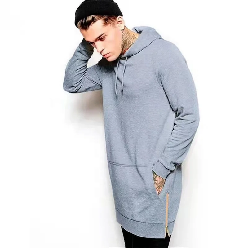 JL-12084 Men Grey Vintage Hoodie Dress Split Zipper on Side Blank Pullover Fishing Shirts Long Sleeve With Hoodie