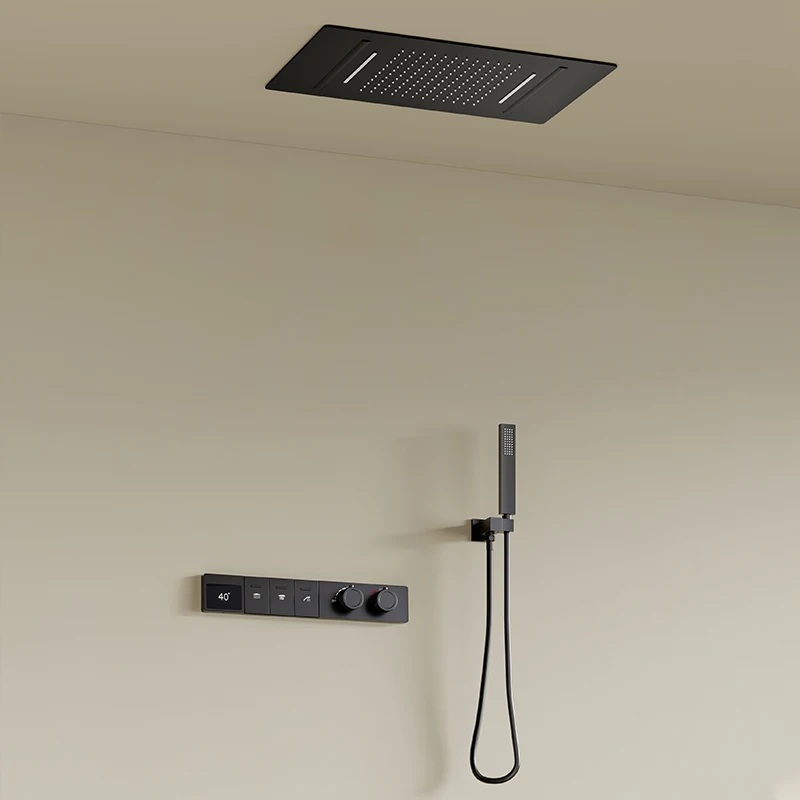 Bathroom Ceiling Shower System Concealed Black Shower Set Digital Display Thermostatic Rain Shower Set