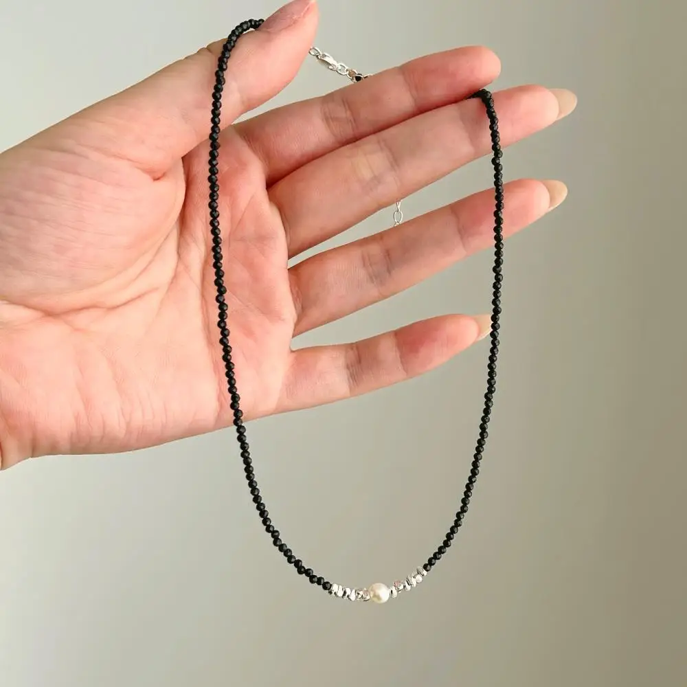 KAKODIY Luxury 925 Sterling Silver Natural Black Crystal Beaded Chain Women's Pearl Necklace detail 6