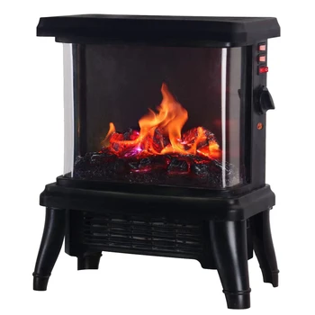 Burning Decor Flame Electric Fireplace Heater Remote Control Portable Freestanding Realistic Wood 1500W Black Living Room CN;ZHE