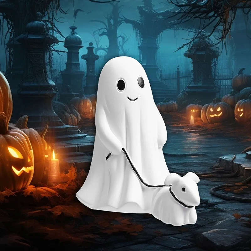 Cute Home Decor Ghost Walking Dog Statue Ghost Couple Figurines