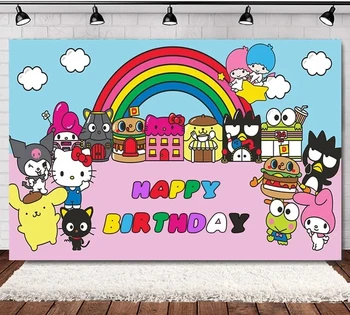 Custom Kuromi Hello Kitty Party Backdrop Decor Baby Girl Kids Birthday ...