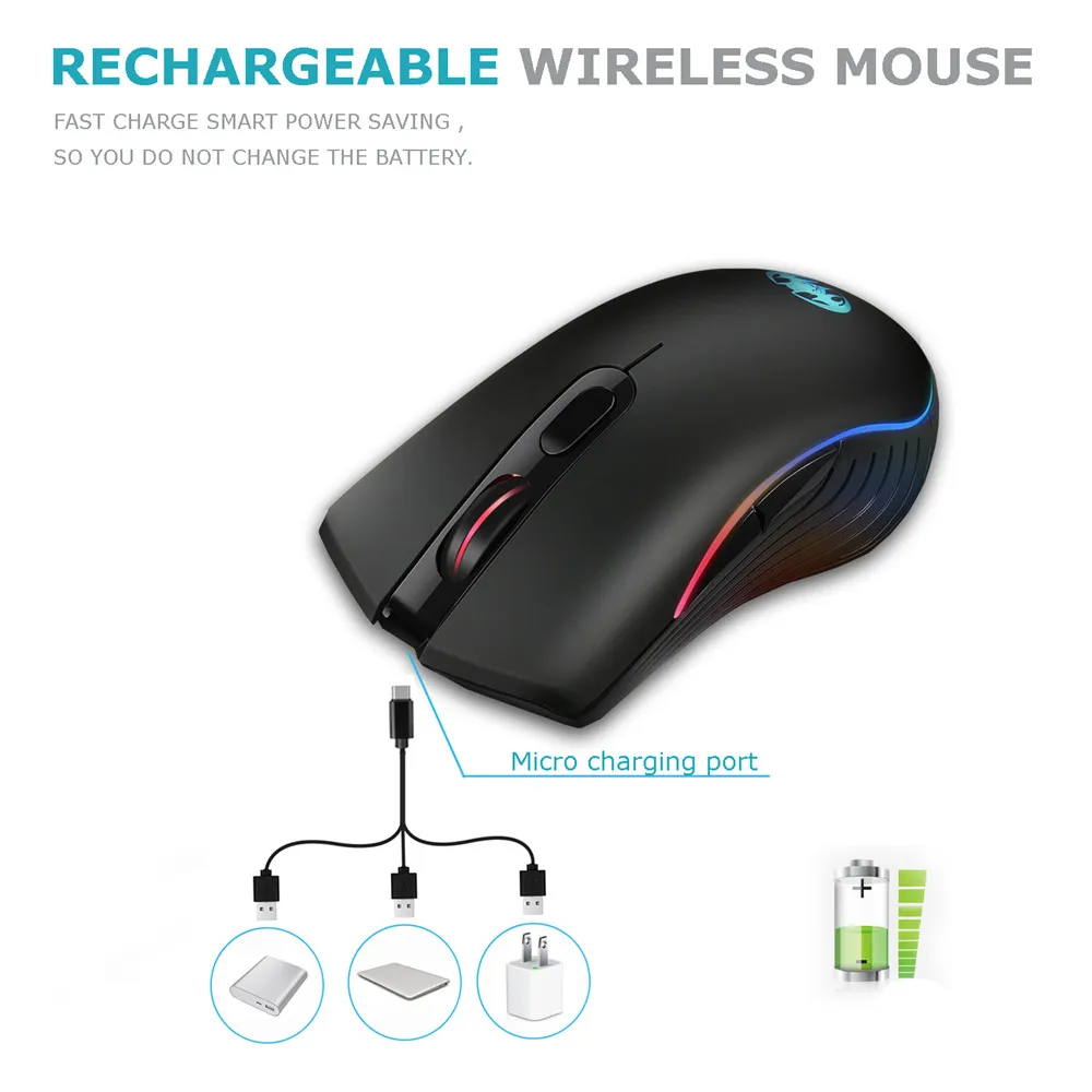 RGB Back Light Rechargeable Optical Mice Gamer Maus Wireless Gaming Mouse