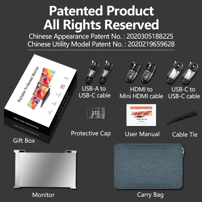 14 Inch Triple Screen Portable Monitor - 3 Screen Laptop Extender