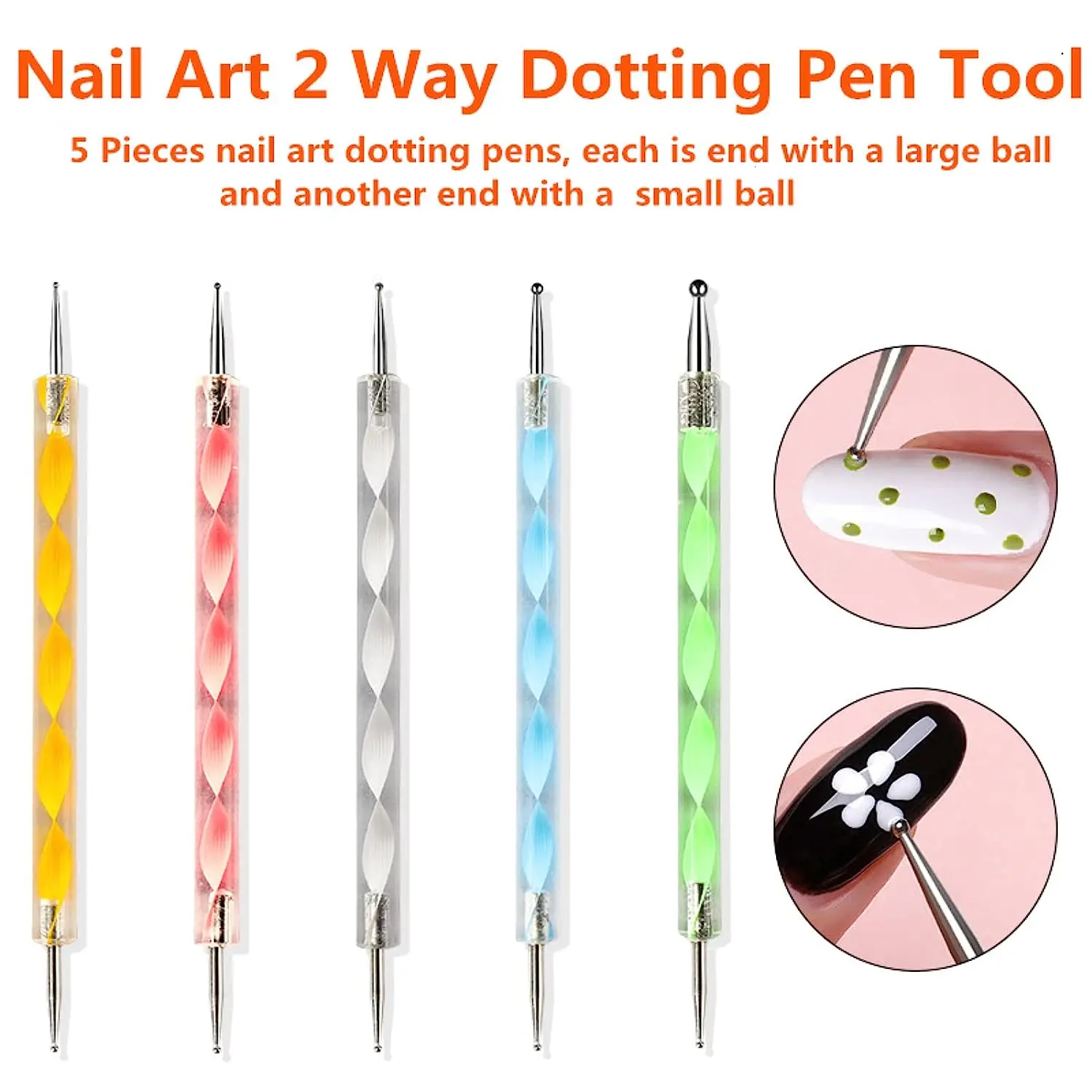  5 pc 2 Way Dotting Pen Tool Nail Art Tip Dot Paint