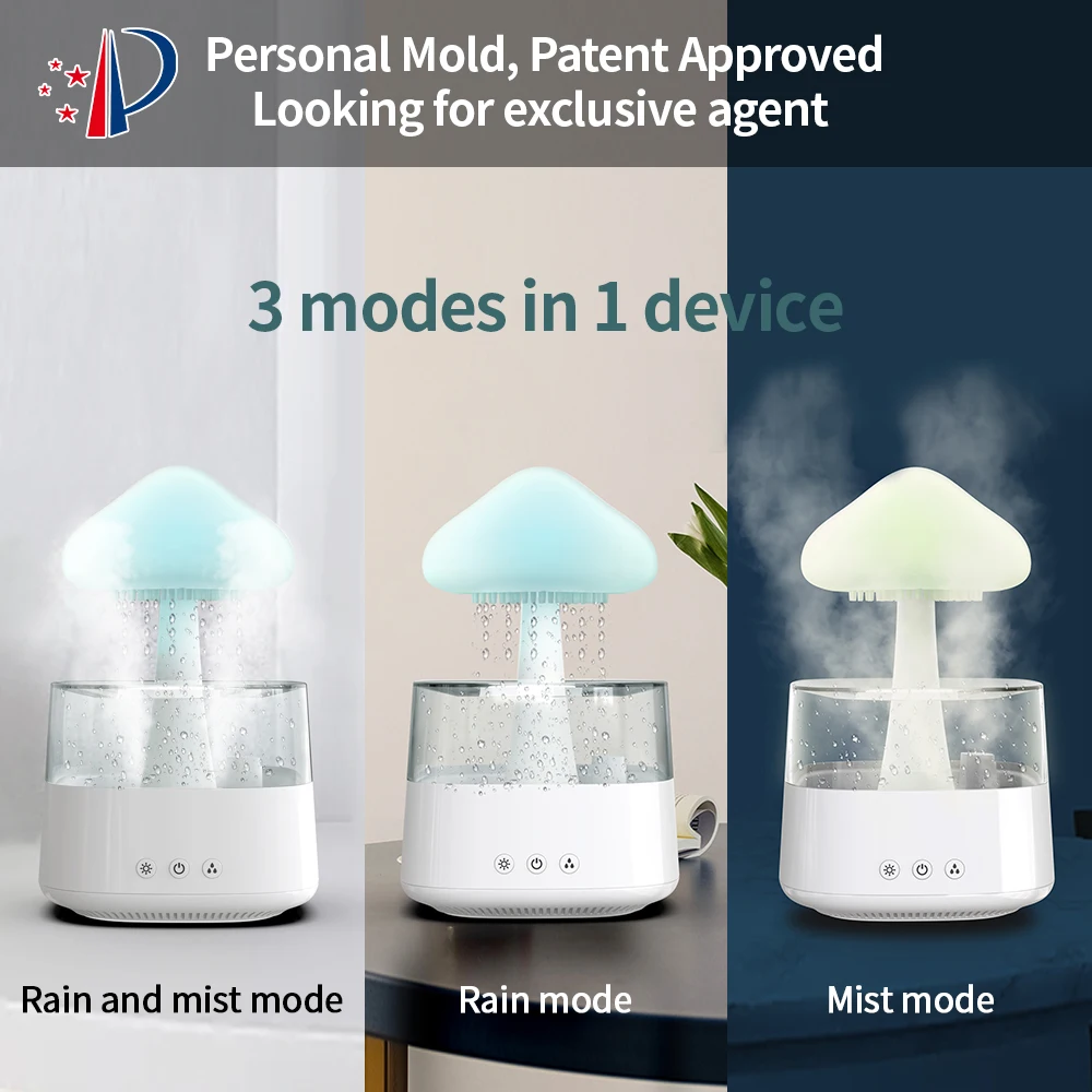 Wooden Color 450ml 7 Color Night Light White Noise with Rain Sounds Rain Cloud Humidifier to Relaxing and to Aid Sleep