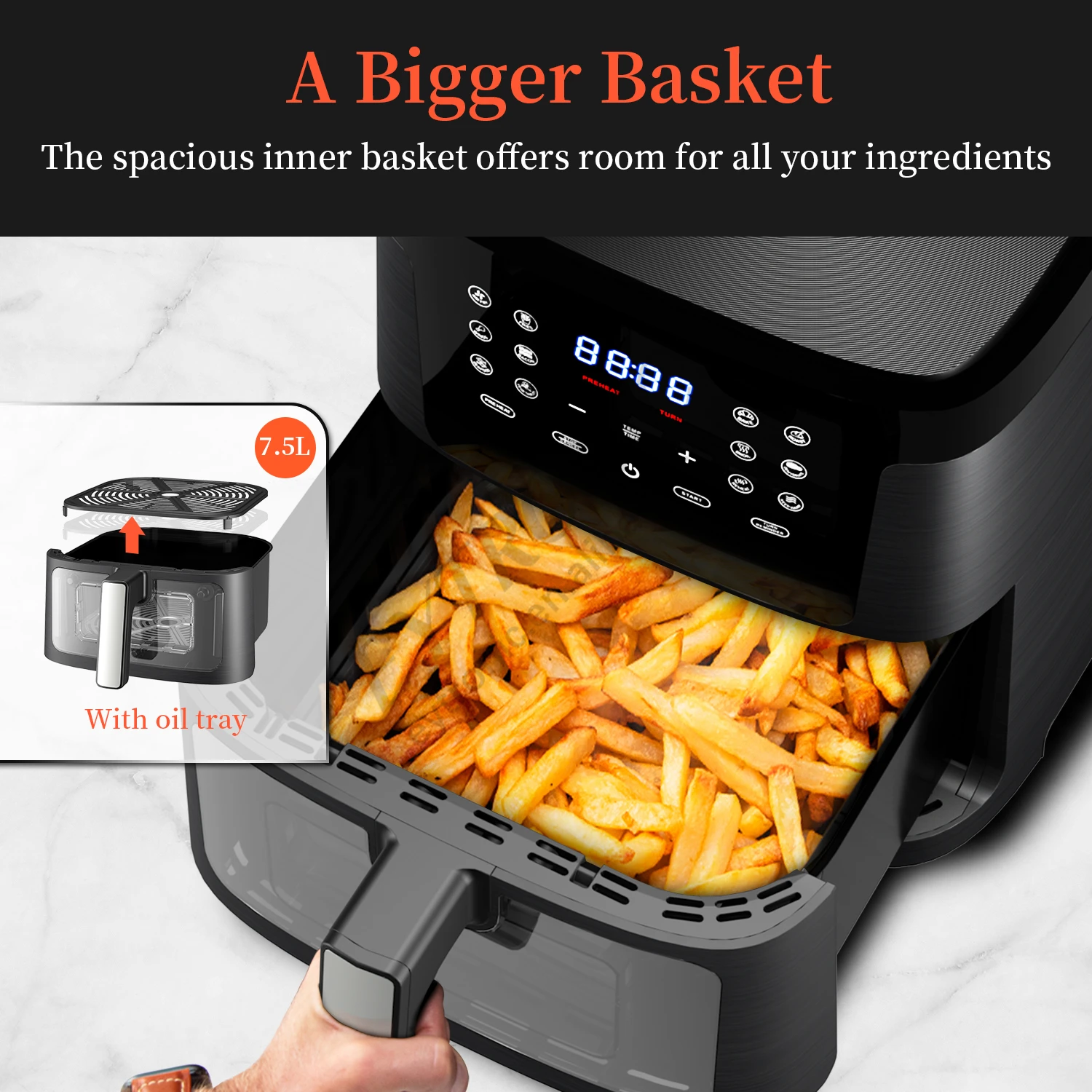New 6L 7L 8L 2023 Smart Air Fryer Touch Screen OEM Custom Oil Free Electric Deep Fryer Hot Digital Air Fryer Wholesale