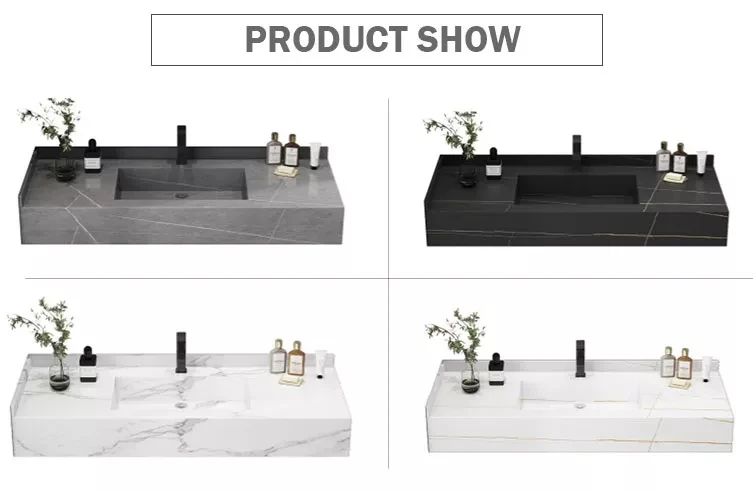 Durable double-layer wall mount bathroom vanity furniture counter top hand wash basin sintered stone calaeatta white marble sink supplier