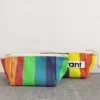 Pajita a rayas amarillas, azules y naranjas (bolsa de cosméticos)