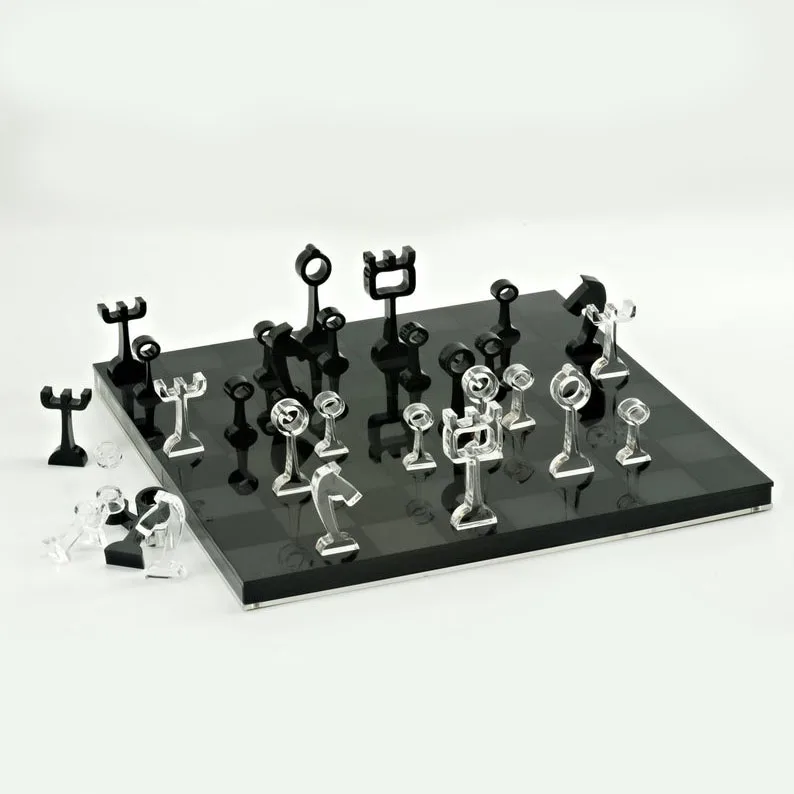 Jogo xadrez acrílico branco e preto – Acrilcorte