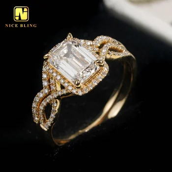Fine Jewelry Lab Diamond Ring Set 14K Yellow Gold F/VS1 Emerald cut Diamond Rings For Women Weddings Gift Engagement