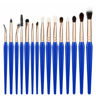 15 Pcs Blue Sky Eyebrow & Lip Makeup Brush Set Private Label Natural & Synthetic Hair Aluminium Tube Wooden Handle