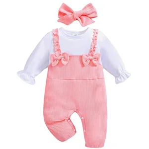 QITUDATEY Newborn Baby Girls Solid Long Sleeve Footless Romper Bodysuit One Piece Jumpsuit Set Birthday