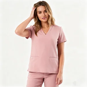 Women's V Neck Thick Scrub Top Short Sleeve High Quality Medical Uniform Top with Pockets Nursing Scrub Tops Hospital Uniform