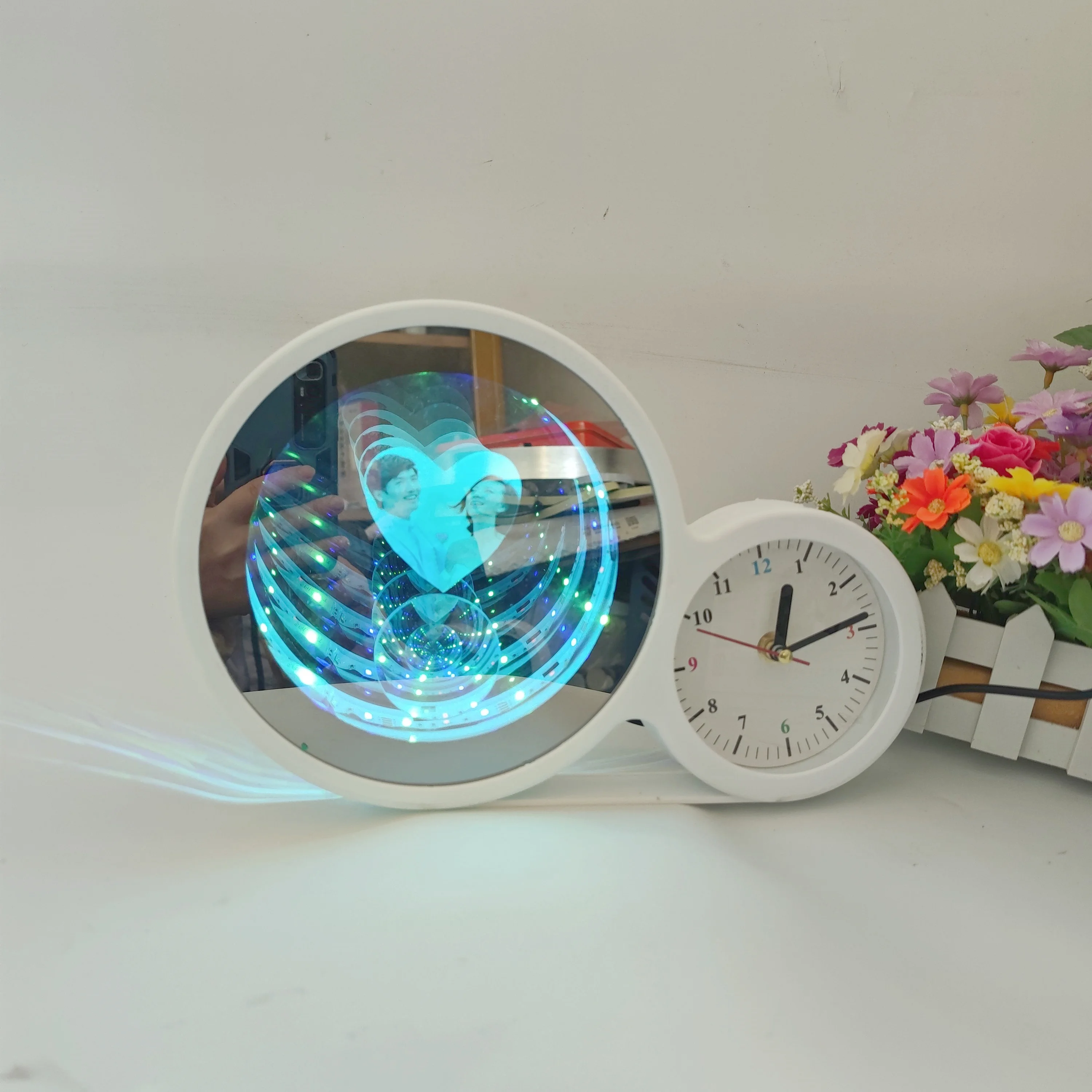 Magic Mirror Photo Frame with Infinity Led Light and Clock 4 in 1 Multifunction
