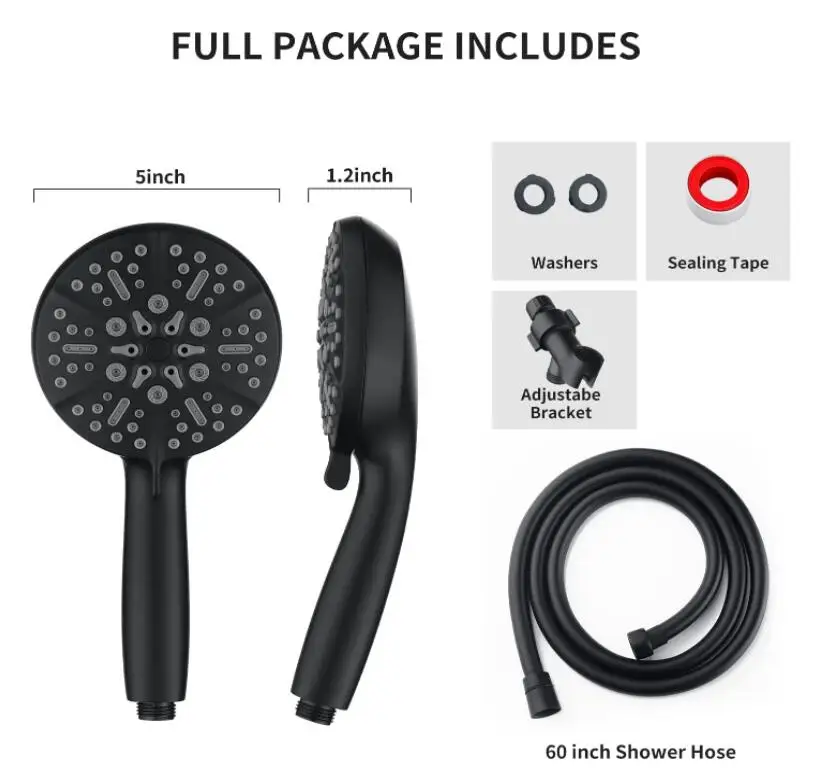 Matte Black High Pressure Handheld Shower Head 7setting,5" Black