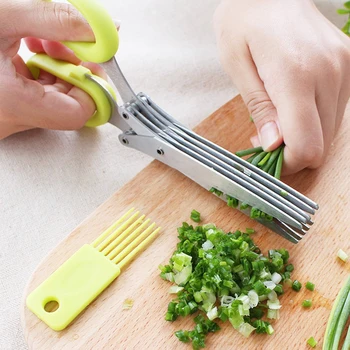 Herb Scissors, X-Chef Multipurpose 5 Blade Kitchen Herb Shears Herb Cutter  with Safety Cover and Cleaning Comb for Chopping Basil Chive Parsley  (Green) : Home & Kitchen 