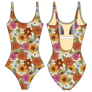 2026 Customized Hot Selling Girls High Cut 1 Piece Halter Neck Adjustable Straps Leopard Plaid Print Push up Bra Bathing Suit