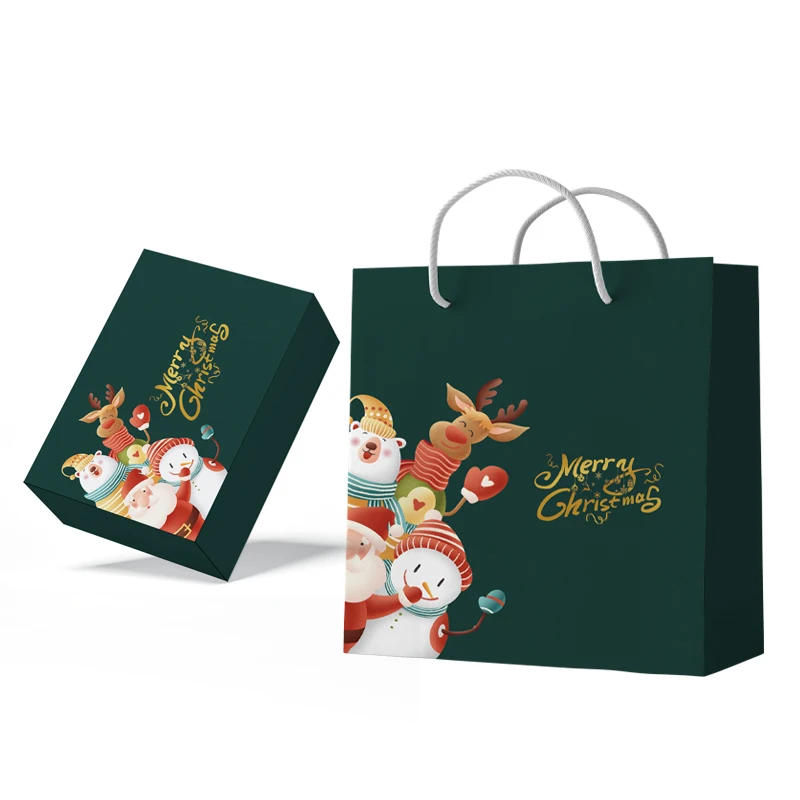 Small Gift Bags Bulk | Wholesale Christmas Paper Gift Bag Box Packaging Merry Christmas Biodegradable Kraft Paper Shopping Bag