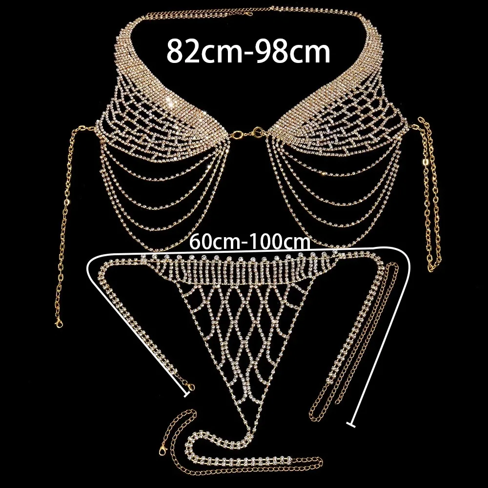 Luxury Sexy Woman Body Chain Jewelry Bikini For Women Beach Chain Gold Silver Rhinestone Crystal 